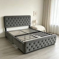 Cadre de lit plateforme élégant en velours rembourré avec tête de lit, structure robuste, mobilier de chambre à coucher