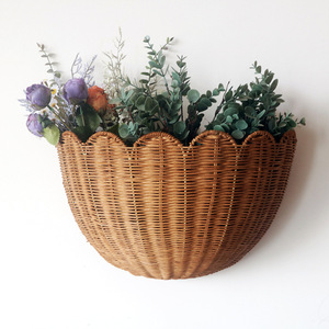 Rattan Storage <b>Basket</b> Bowl Shape With Handle <b>For</b> Home Decor <b>Flower</b> Arrangement - Product Image 3