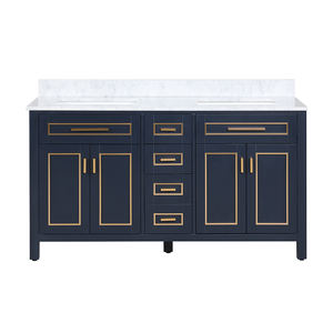 Meuble-lavabo moderne haut de gamme autoportant de 60 pouces avec vasque en céramique et caractéristiques résistantes à l'eau - Product Image 1