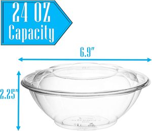 Bol à salade rond transparent jetable de 24 oz en plastique haute transparence pour Poke Bowl - Product Image 3