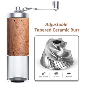 Moulin à café manuel portable en acier inoxydable avec manivelle, finition <span class=keywords><strong>grain</strong></span> de bois, pour la maison et la cuisine - Product Image 3
