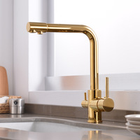 Robinet de cuisine européen en laiton poli à double poignée, mitigeur 3 voies pour eau froide avec cartouche céramique pour eau potable