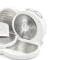 Trancheuse à viande électrique blanche 150W AC, coupe-viande à vitesse réglable, lame en acier inoxydable pour la cuisine domestique