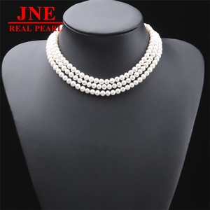 Collier <span class=keywords><strong>de</strong></span> perles naturelles, perles rondes, trois rangs, fermoir en alliage en forme <span class=keywords><strong>de</strong></span> 8, cadeau pour les mères et les aînés, fête des mères - Product Image 4