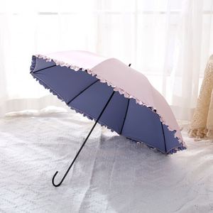 Parapluie Coréen Anti-UV UPF50+ à Long Manche en Plastique Coloré, Style Fleur de Lys, Idéal pour les Voyages - Product Image 6