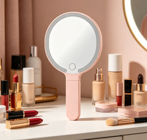 Round <b>LED</b> Makeup <b>Mirror</b> with Touch Switch Portable Paraffin Wax Design Minimalist Style Safe for Home Use Freestanding Christmas - Product Image 5