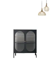 用于橱柜的GD黑色重型单门金属钢玻璃卷帘，用于存储效率