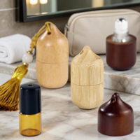 Botol Roller Kaca Tahan Bocor untuk Parfum dan Minyak Bibir Portabel dengan Tutup Motif Kayu, Ideal untuk Perjalanan dan Penggunaan DIY