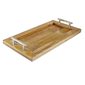 Plateau de service en bois avec poignées en métal doré, plateau rectangulaire décoratif, décoration de luxe pour la maison, plateau en bois artisanal, plateau ottoman - Product Image 2
