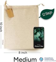 Sacs en mousseline de coton biologique avec cordon de serrage, sacs réutilisables pour produits frais, lot de 12, sacs de rangement naturels pour pain, fruits et légumes, pour les courses