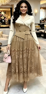 Abito da <span class=keywords><strong>donna</strong></span> Miyaki estivo <span class=keywords><strong>taglie</strong></span> <span class=keywords><strong>forti</strong></span>, elegante e casual, con colletto a risvolto, pizzo intagliato, bottoni e pieghe, per feste - Vendita all'ingrosso - Product Image 3