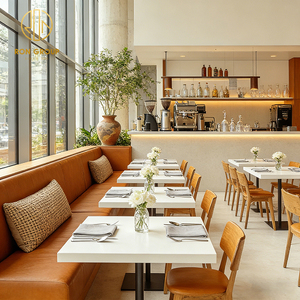 Banquette en cuir courbée orange de style nordique <span class=keywords><strong>moderne</strong></span>, table carrée en pierre frittée avec chaise en bois, mobilier de café et de restaurant - Product Image 3