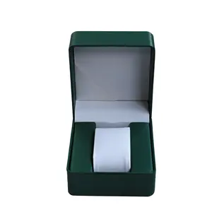 Экспортный Высококачественный тонкий ящик для наручных часов, зеленая коробка для часов из искусственной кожи, пластиковая коробка для часов с подушкой для наручных часов