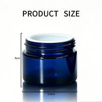 Pot en verre transparent bleu de haute qualité pour crème cosmétique pour le visage, 50 g, avec couvercle noir