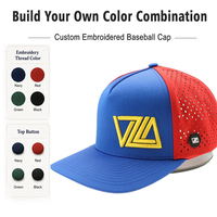 Gorras Personalizadas de 5 Paneles con Logotipo Bordado en 3D, Gorra de Béisbol Perforada con Corte Láser y Orificios, Dos Colores Rojo/Azul Marino