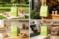 Laminierte Vlies-Isoliertasche für Kuchen mit Griff und Klettverschluss, Individuell Bedruckbar, Wiederverwendbar für Geburtstage