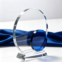 Trophée en verre bleu transparent personnalisé avec gravure des années, pour entreprise, anniversaire, récompense en verre, plaque de récompense en cristal