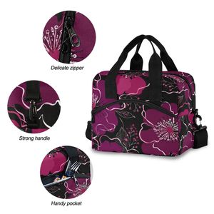 Modern Fashion Purple Floral Insulated Shoulder <b>Cooler</b> Tote Bag Picnic Wine Bottle With Zipper Closure <b>for</b> Picnic Food Storage - Product Image 5