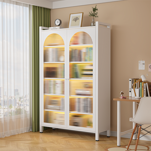 <strong>Tall</strong> Steel Cabinet <strong>with</strong> Ribbed Translucent Plastic <strong>Doors</strong> Modern Storage <strong>Cupboard</strong> for Pantry <strong>and</strong> Kitchen - Product Image 5