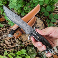 Couteau de poche de survie et de camping Ice-Breaking Icebreaker Horse Damascus, lame de 3,9 pouces, manche en bois, ambidextre, pour viande et activités de plein air