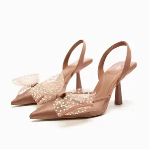 Nouvelles chaussures d'été pour femmes 2023 Noeud papillon Sandales d'été décontractées Chaussures Femme Sandales à talons hauts pour les rencontres quotidiennes Chaussures Za