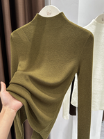 Pull en tricot à col haut et manches longues pour femme, coupe ajustée et élastique, doux et confortable