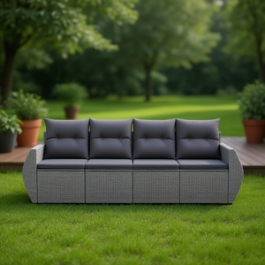 Ensemble de canapés de jardin modulaires en rotin gris 4 places, mobilier d'extérieur au design contemporain - Product Image 2