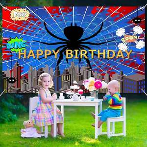 Toile de fond photo super-héros toile d'araignée rouge et bleue, bannière décorative vibrante toile d'araignée, fond de décoration <span class=keywords><strong>pour</strong></span> anniversaire de garçons et baby shower - Product Image 2