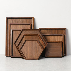 Plateau rectangulaire en bois massif de noyer noir, élégant plateau de service pour hôtel, restaurant, présentation de thé et de fruits - Product Image 1