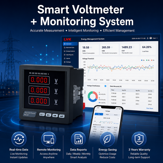 Three Phase AC/DC Voltmeter RS485 Modbus Digital Display High Accuracy Class 1.0 Insulation Resistance 100M for PLC SCADA