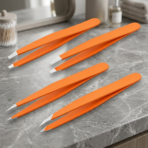 Juego de Pinzas para Cejas de Acero Inoxidable Color Naranja, Punta Puntiaguda, Duraderas, Estilo Moderno - Product Image 4