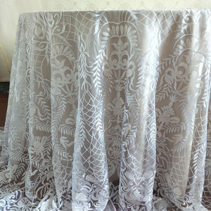120 pollici bianco ricamato Vintage <span class=keywords><strong>pizzo</strong></span> copertura della tavola paillettes tavolo sovrapposizione <span class=keywords><strong>tovaglia</strong></span> per la festa di nozze - Product Image 1