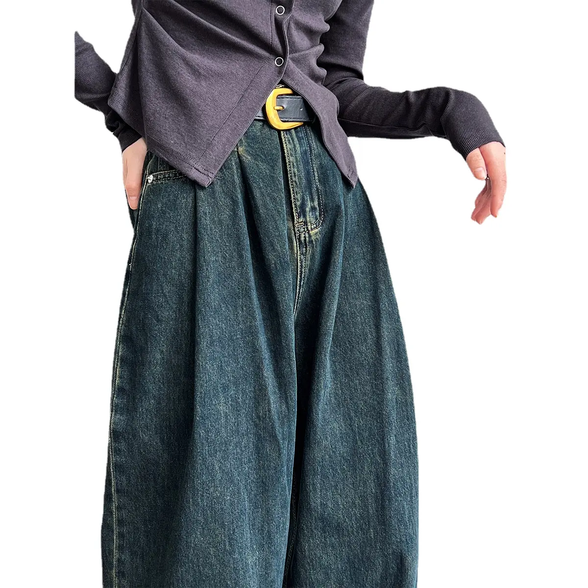 بيع بالجملة من أزياء الخريف فضفاضة جديدة الرجعية ملابس العمل قسط عارضة الساق واسعة الجينز المرأة