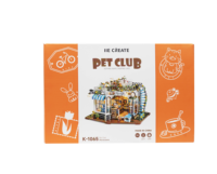 IIECREATE K-1065 Pet Club Kit de maison miniature DIY pour adultes, puzzles en bois 3D et modèle lumineux, maison de poupée