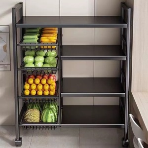 Carrello Portaoggetti Moderno in Ferro Nero per <span class=keywords><strong>Cucina</strong></span> - Ripiani Regolabili e Cestelli Rimovibili, <span class=keywords><strong>Dispensa</strong></span> <span class=keywords><strong>Mobile</strong></span> per Sala da Pranzo - Product Image 1
