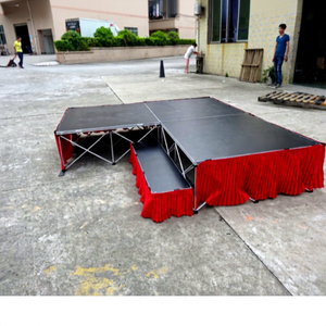 Stage Platform with Red Skirts Quick Install Portable Stage for Events - Product Image 1