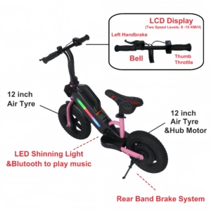 <span class=keywords><strong>Trottinette</strong></span> électrique rose pour filles, pneus antidérapants de 12 pouces, <span class=keywords><strong>trottinette</strong></span> électrique d'équilibre pour enfants avec lumière RGB, siège réglable - Product Image 2