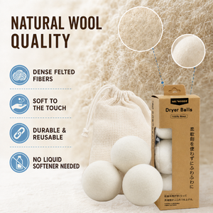 Boules de séchage en laine naturelle de Nouvelle-Zélande de qualité supérieure pour un adoucissement écologique des tissus et un gain de temps pour le lavage - Product Image 3