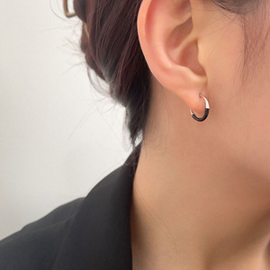 S925 Sterling <b>Silver</b> <b>Huggie</b> Earrings Red And Black Geometric Design Everyday Wear Women's Jewelry - Product Image 4