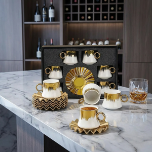 Juego de taza y platillo de cerámica de lujo para café expreso, taza de porcelana para latte con asa y tapa, vajilla térmica para bebidas frías y calientes, juego de regalo para café - Product Image 1