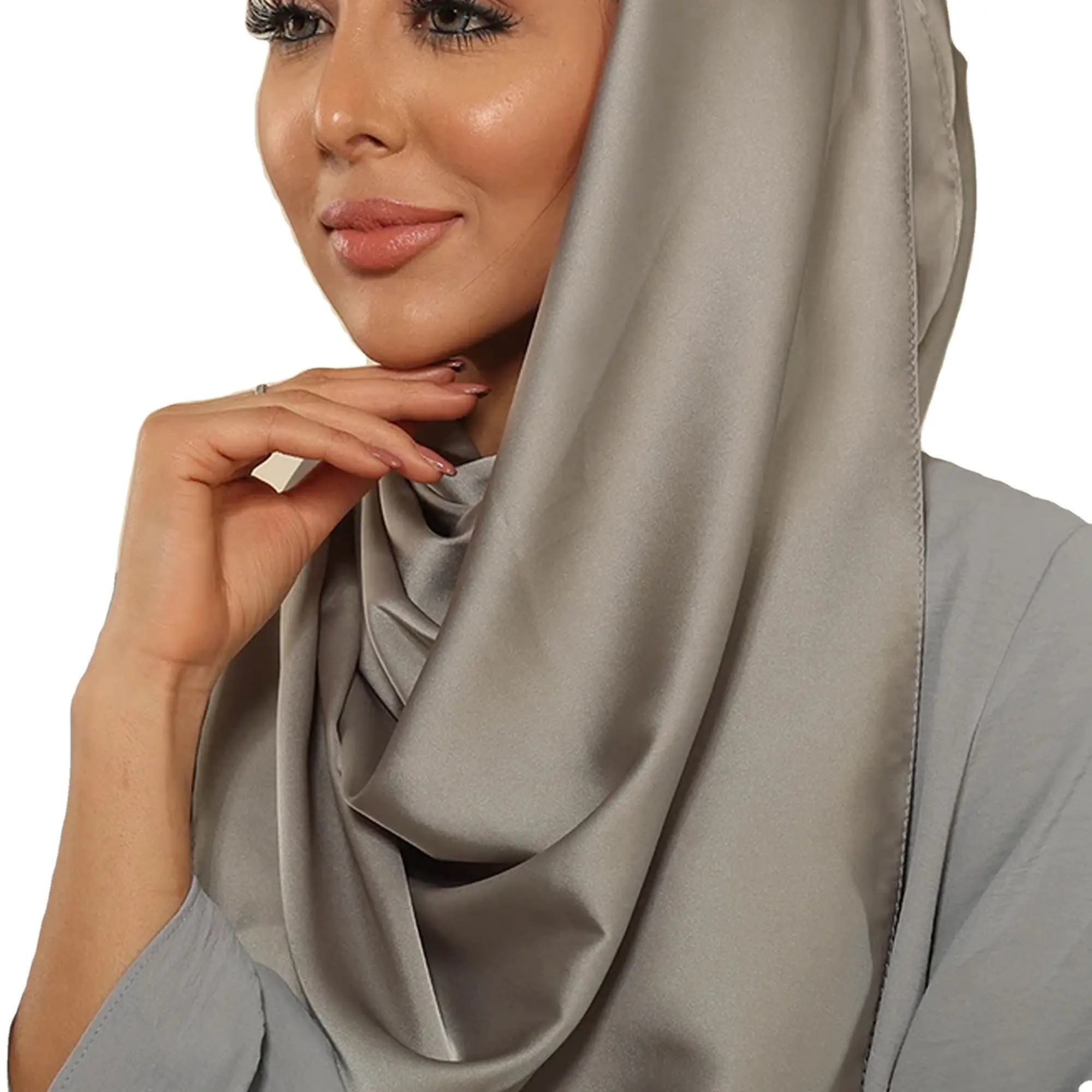 New Luxury Malaysia Muslim Ladies Silk Satin Scarf Hijab Islamic Women Long Shawl Plain