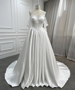 Abito <span class=keywords><strong>da</strong></span> Sposa Elegante 2025 in Raso con Spalle Scoperte, Pizzo e Strascico Incrociato sul Retro per <span class=keywords><strong>Cerimonia</strong></span> Nuziale - Product Image 1