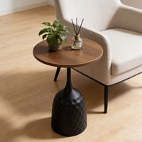Table d'appoint de canapé en MDF avec base en fer martelé, table d'appoint compacte, style médiéval, mobile, pour balcon, maison, hôtel