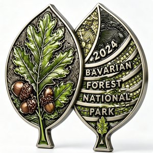 Parc National Forêt Bavaroise 2024 Médaille Feuille de Chêne en Alliage de Zinc Plaqué Argent avec Gravure Souvenir Jeton de Collection - Product Image 3