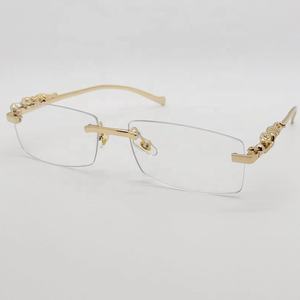 高品質ヴィンテージパンサーヒョウ長方形縁なしサングラス高級フレーム女性メタルシェードレトロ男性サングラス - Product Image 3