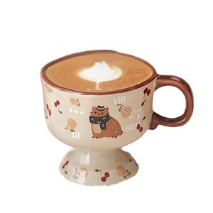 Vintage Cat Coffee <b>Cup</b> <b>Latte</b> Art Mug, Retro Style Ceramic Water <b>Cup</b>, Cute Little Fox Square Mouth <b>Cup</b> - Product Image 5