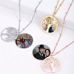 Yiwu-Cadena de acero inoxidable <span class=keywords><strong>con</strong></span> colgante de doble capa para bebé, mamá, papá, abuelos, regalo para la familia, árbol de la vida - Product Image 3