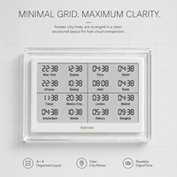 Reloj Mundial Acrílico Kylendar de 7.5 Pulgadas con 16 Ciudades y Múltiples Zonas Horarias, Calendario Digital de Escritorio con Pantalla E-Paper para Decoración de Oficina y Hogar