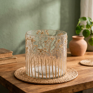 Porte-bougie décoratif en verre, pot à bougie rond imprimé floral, lanterne transparente pour la décoration de table à la maison - Product Image 3
