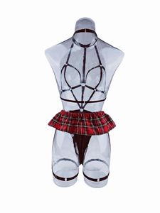 Conjunto de lencería sexy ajustable con diseño de pecho descubierto y estampado a cuadros, lencería hueca para mujer, ropa sexy y seductora para mujer - Product Image 2